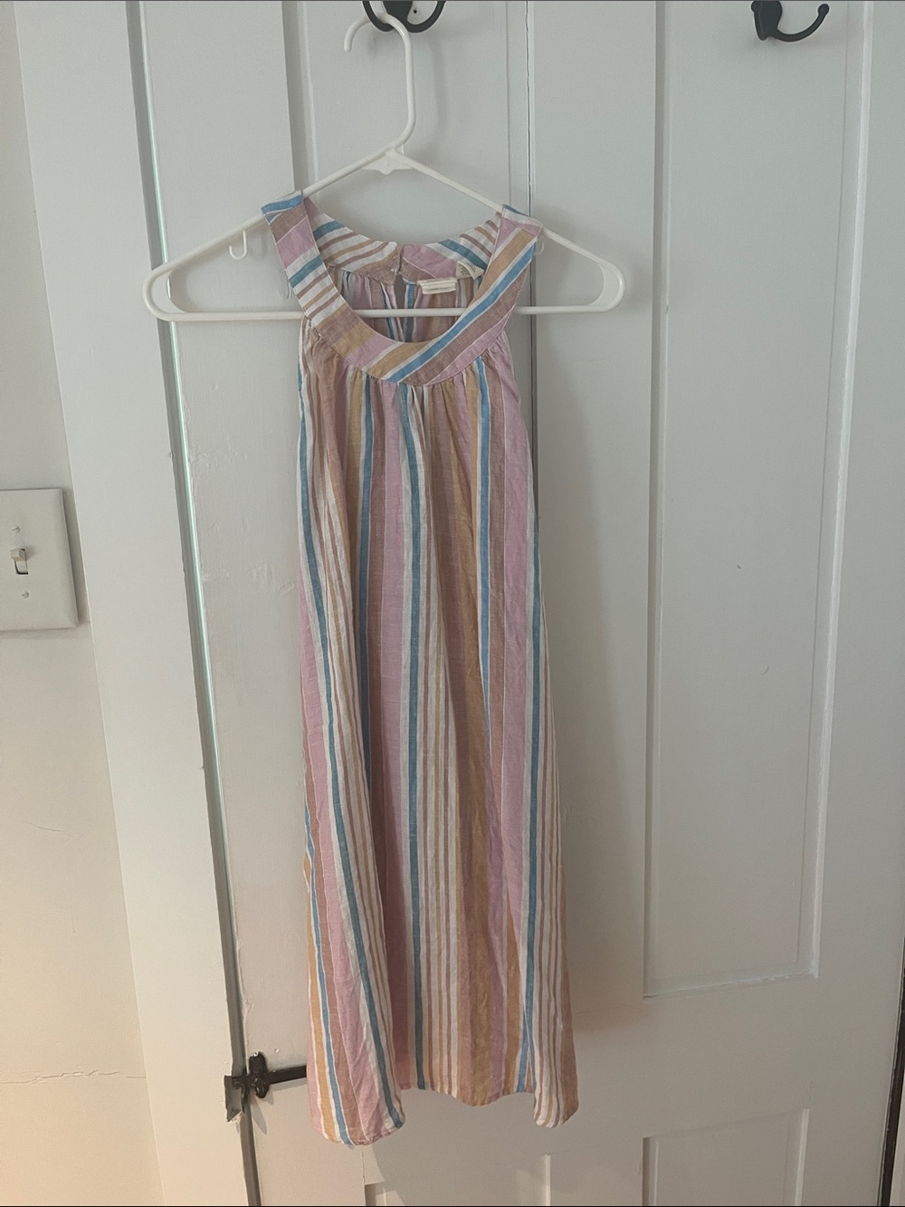 Striped Pastel Linen Mini Dress - Pink Multi